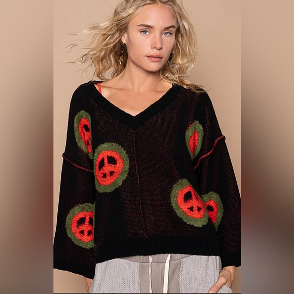 #071 Sale! POL 3 Left! Peace Sweater - Picture 2 of 6